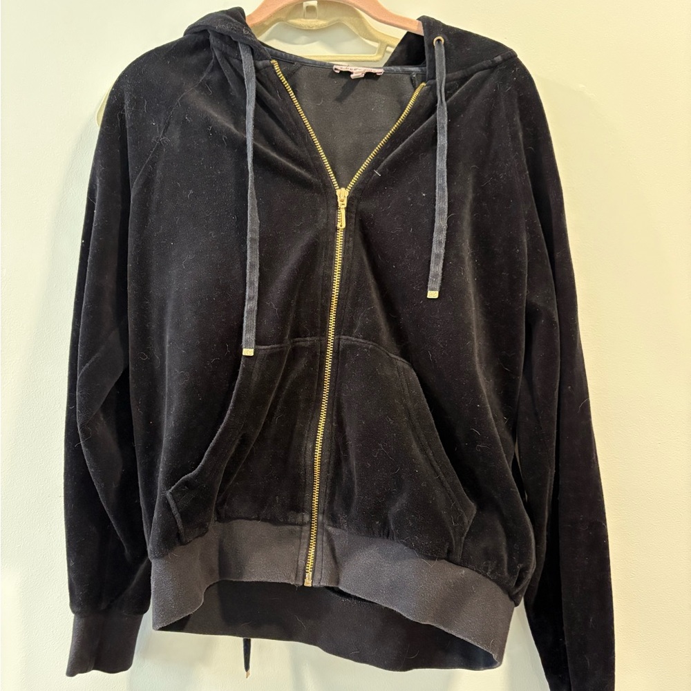 Juicy Couture Tracksuit Set Black Matching Velour Sweatsuit Jacket Hoodie Zip S